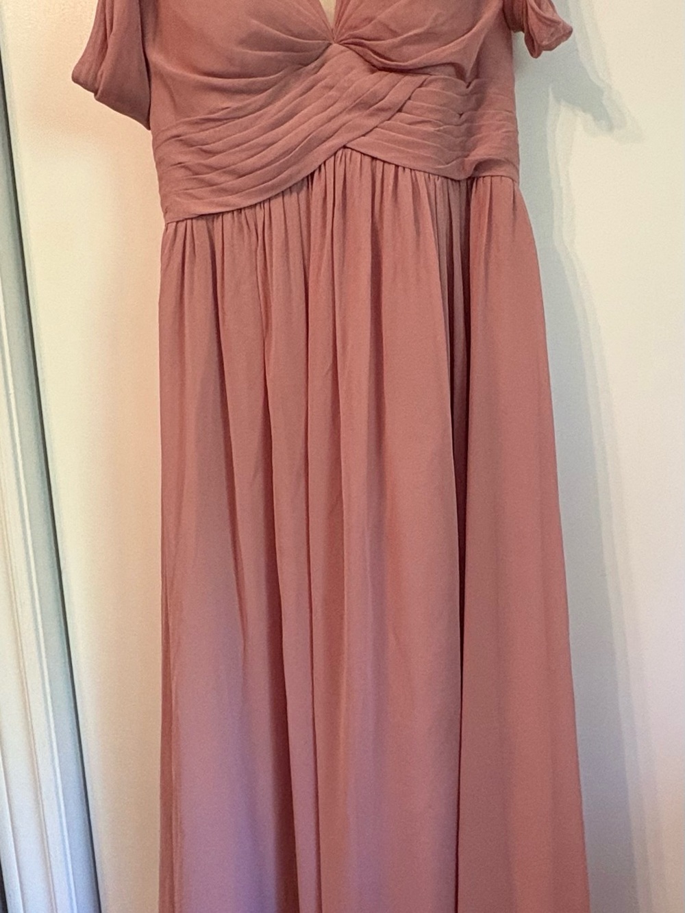 Mauve/Dusty Rose Maxi Dress with Ruched Crossover Bodice